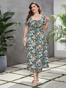 Mulvari Vestido con estampado floral pecho con fruncido de muslo con abertura - Multicolor - Ver 6