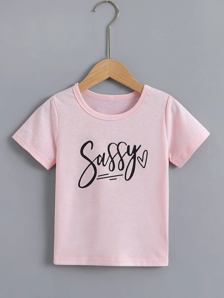 SHEIN Tops con gái lớn Tim Lá thư Giải trí - Màu Hồng baby - Xem 1
