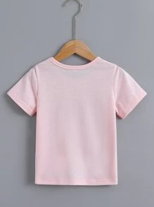 SHEIN Tops con gái lớn Tim Lá thư Giải trí - Màu Hồng baby - Xem 2