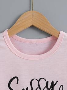 SHEIN Tops con gái lớn Tim Lá thư Giải trí - Màu Hồng baby - Xem 3