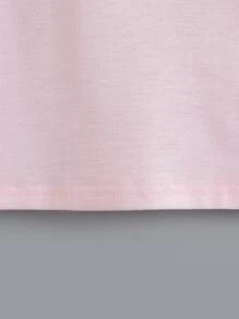 SHEIN Tops con gái lớn Tim Lá thư Giải trí - Màu Hồng baby - Xem 5