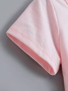 SHEIN Tops con gái lớn Tim Lá thư Giải trí - Màu Hồng baby - Xem 6
