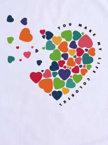 SHEIN LUNE 心和標語印花T恤 - 白色 - 查看 3