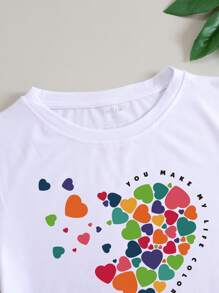 SHEIN LUNE 心和標語印花T恤 - 白色 - 查看 4