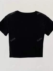 Letter & Heart Pattern Crop Tee