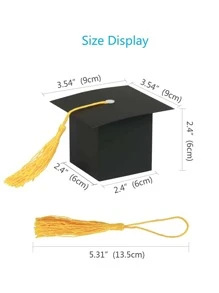 6pcs Bachelor Cap Shaped Gift Wrap Box, Tassel Pendant Candy Box For Graduation Party - Black - View 4
