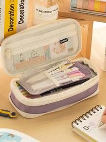 1pc Letter Label Decor Pencil Case - Purple - View 2