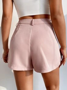 SHEIN PETITE Solid Slant Pocket Wide Leg Shorts - Baby Pink - View 2