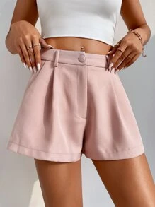 SHEIN PETITE Solid Slant Pocket Wide Leg Shorts - Baby Pink - View 5