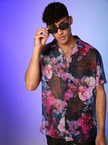 FeverCity Loose Fit Men's Floral Print Shirt - Multicolor - View 4