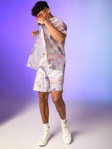 Manfinity Men Marble Print Shirt & Drawstring Waist Shorts - Multicolor - View 3