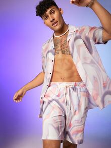 Manfinity Men Marble Print Shirt & Drawstring Waist Shorts - Multicolor - View 5