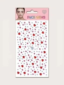 1 hoja Pegatina tatuaje facial con diamante de imitación - Rojo - Ver 1