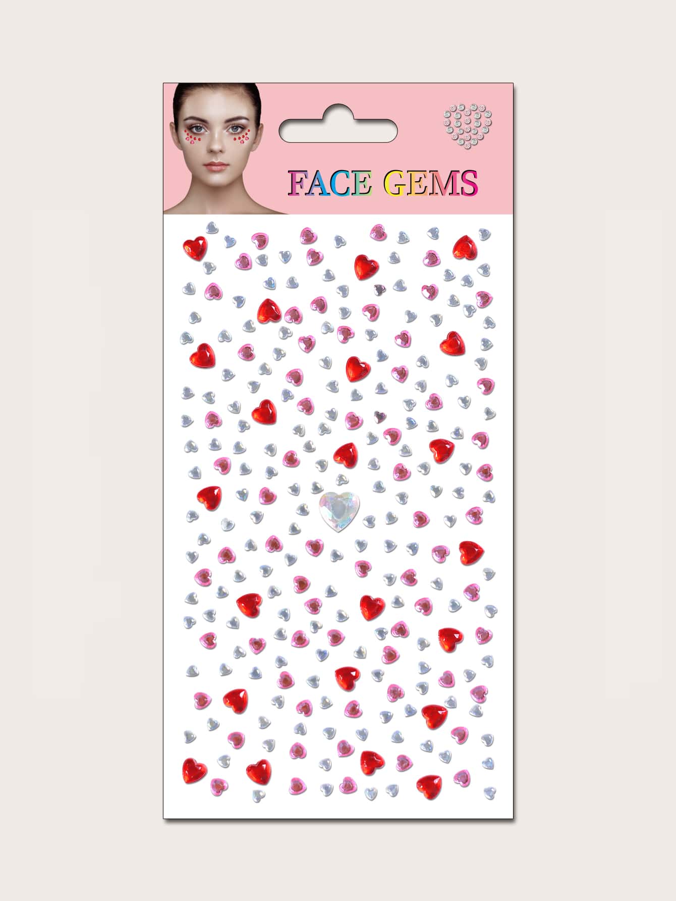 1 hoja Pegatina tatuaje facial con diamante de imitación - Rojo - Ver 1