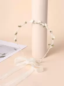 1個優雅的玫瑰、珠子和波浪形緞帶頭箍,適用於日常、婚禮或花童髮型