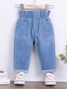 Baby Paperbag Waist Tapered Jeans - Light Wash - View 1