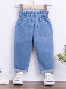 Baby Paperbag Waist Tapered Jeans - Light Wash - View 2