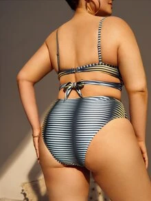 Plus Size Ombre Wrap Push Up High Waist Bikini Set Summer Beach - Multicolor - View 2