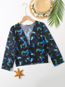 SHEIN Teen Girl Butterfly Print Kimono - Multicolor - View 1