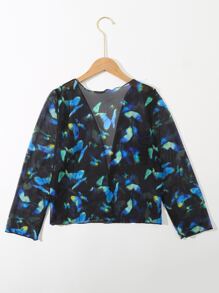 SHEIN Teen Girl Butterfly Print Kimono - Multicolor - View 2