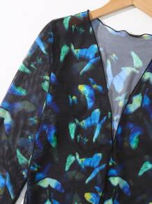 SHEIN Teen Girl Butterfly Print Kimono - Multicolor - View 3