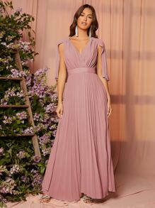 SHEIN Belle 交疊領百褶披肩伴娘洋裝