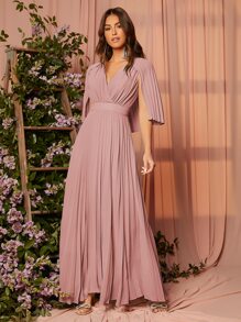 SHEIN Belle 交疊領百褶披肩伴娘洋裝