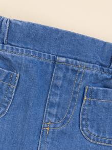 Baby Patched Pocket Ruffle Hem Denim Skirt - Medium Wash - View 3