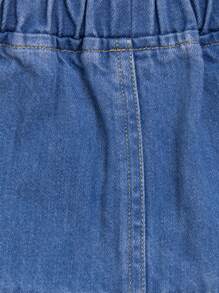 Baby Patched Pocket Ruffle Hem Denim Skirt - Medium Wash - View 4