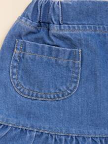 Baby Patched Pocket Ruffle Hem Denim Skirt - Medium Wash - View 5