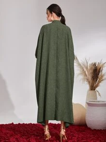 Al Najma 花卉刺绣流苏领带蝙蝠袖前开襟外套和裤子 2 件套 - 墨綠色 - 查看 2