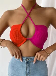 SHEIN VaVaLuxe Backless Ribbed Knit Top - Multicolor - View 1