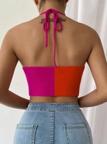 SHEIN VaVaLuxe Backless Ribbed Knit Top - Multicolor - View 2