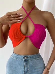 SHEIN VaVaLuxe Backless Ribbed Knit Top - Multicolor - View 4