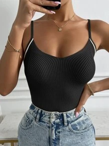 Chiquease Top de tirantes tejido de canalé - Negro - Ver 5