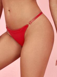 环扣性感丁字裤 - 紅色 - 查看 3