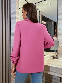 SHEIN Essnce 西裝領捲邊袖西裝外套 - 玫紅色 - 查看 2