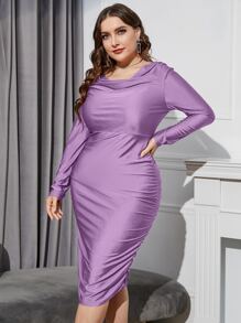 Modelyn Vestido ajustado escote drapeado fruncido - Lila Púrpura - Ver 5