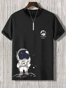 Manfinity Homme Men Astronaut & Letter Graphic Tee - Black - View 3