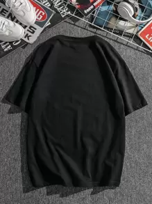 Manfinity Homme Hombres Camiseta con estampado de dibujos animados - Negro - Ver 2