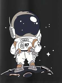 Manfinity Homme Men Astronaut & Letter Graphic Tee - Black - View 4