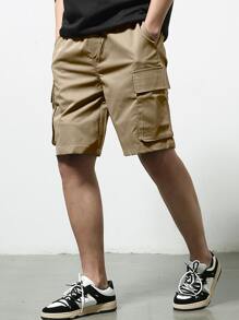 Manfinity Hypemode Hombres Shorts de cintura con cordón cargo - Caqui - Ver 1