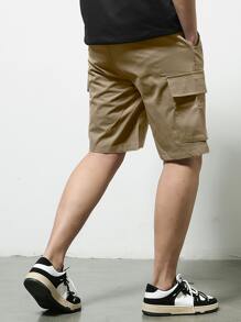 Manfinity Hypemode Hombres Shorts de cintura con cordón cargo - Caqui - Ver 2