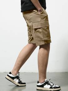 Manfinity Hypemode Hombres Shorts de cintura con cordón cargo - Caqui - Ver 3