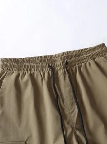 Manfinity Hypemode Hombres Shorts de cintura con cordón cargo - Caqui - Ver 5
