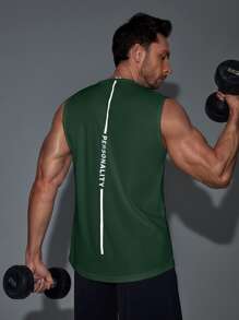 Manfinity Sport Corelite Men's Solid Color Crew Neck Casual Fitness Workout Tank Top School Gym Top Menmuscle Tankmuscle Shirt For Menmuscle Shirtgym Top - Army Green - View 1