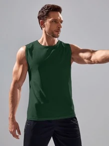 Manfinity Sport Corelite Men's Solid Color Crew Neck Casual Fitness Workout Tank Top School Gym Top Menmuscle Tankmuscle Shirt For Menmuscle Shirtgym Top - Army Green - View 2