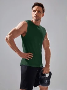 Manfinity Sport Corelite Men's Solid Color Crew Neck Casual Fitness Workout Tank Top School Gym Top Menmuscle Tankmuscle Shirt For Menmuscle Shirtgym Top - Army Green - View 3