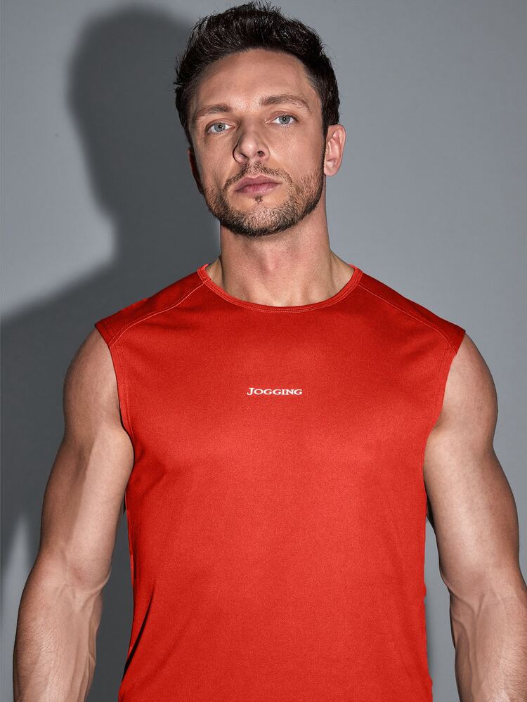 Manfinity Athleisure Camiseta deportiva sin mangas para hombre con detalles reflectantes - Rojo - Añade 6