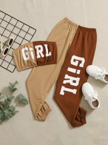 SHEIN Girls Letter Graphic Tube Top & Trousers - Multicolor - View 1